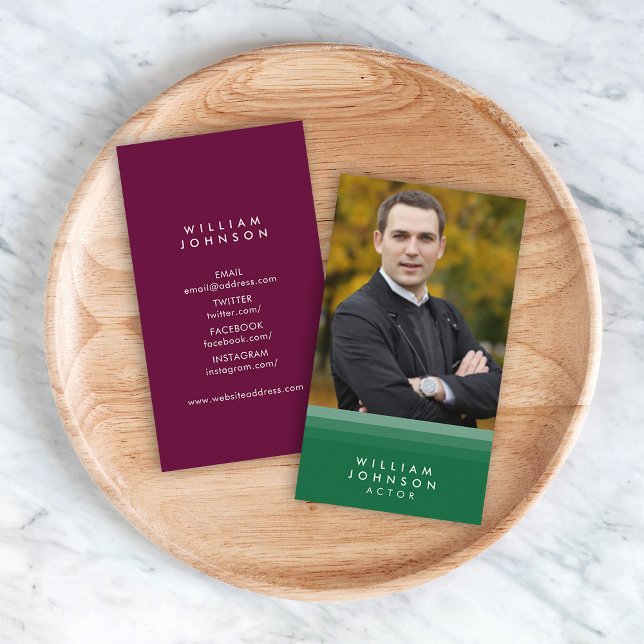 Cartão De Visita Foto de mídia social verde e roxa em camadas (Criador carregado)