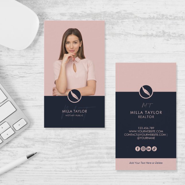 Cartão De Visita Foto de Monograma Público Notário Profissional (Criador carregado)