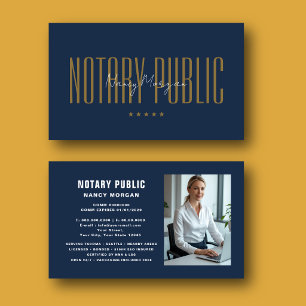 Cartão De Visita Foto de Notário Público em Ouro Navy Moderno