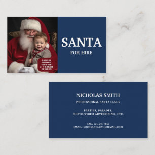 Cartão De Visita Foto de Papai Noel Profissional Azul para Aluguel