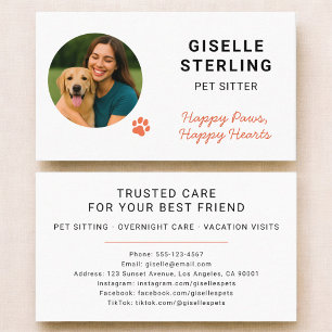 Cartão De Visita Foto de Pet Sitter com Impressão de Pata