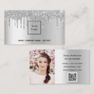 Cartão De Visita Foto de prata - O código QR goteja fêmea