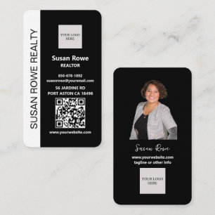 Cartão De Visita Foto de QR Code Moderno Preto e Branco