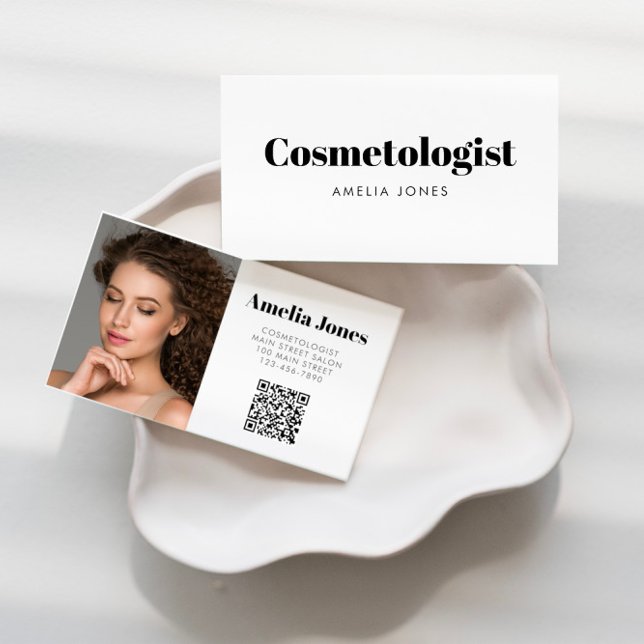 Cartão De Visita Foto de Salão de Cabelo Branco Preto Moderno (Criador carregado)