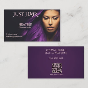 Cartão De Visita Foto de Salão de Cabelos Roxo de Luxo Elegante