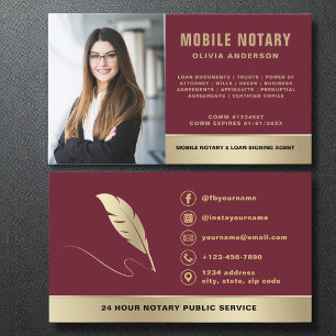 Cartão De Visita Foto do Agente Notário Móvel Dourado Burgundy
