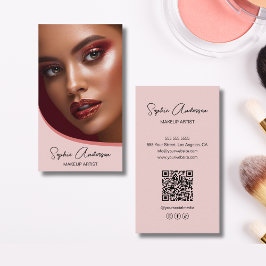 Cartão De Visita Foto do Artista de Makeup Moderno QR Rosa