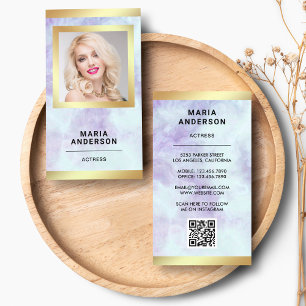 Cartão De Visita Foto do Código QR da Atriz do Modelo Gold Marble R