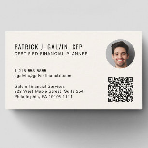 Cartão De Visita Foto do Código QR do Planejador Financeiro Certifi