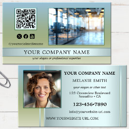 Cartão De Visita Foto do Escritório Verde Azul Moderno