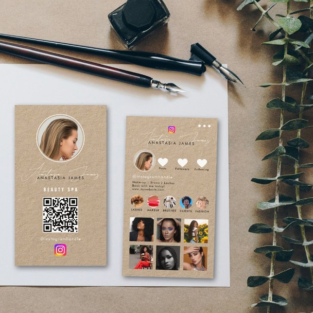 Cartão De Visita Foto do Influencer Feed Grid Social Media Kraft (Influencer Photo Feed Grid Social Media Kraft Business Card)