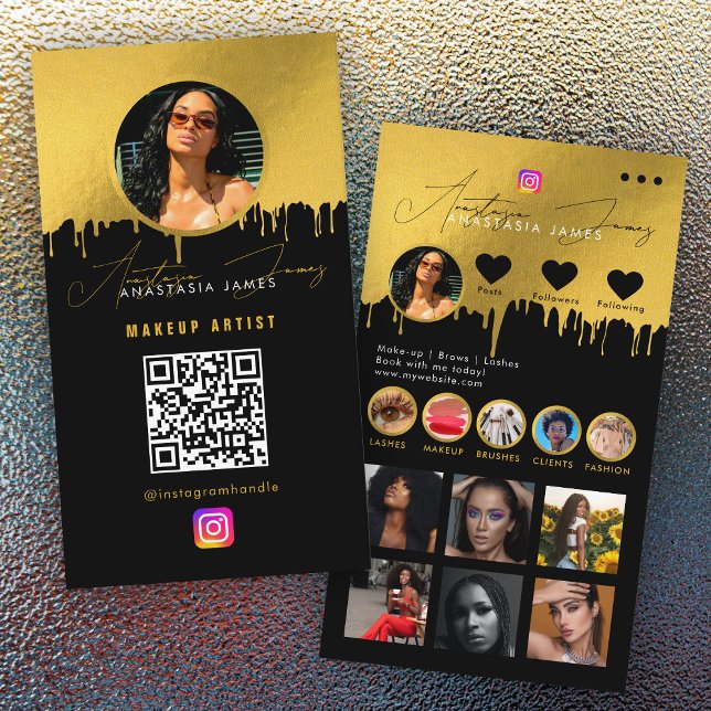 Cartão De Visita Foto do Influencer Feed Social Media QR Code Luxur (Influencer Photo Feed Social Media QR Code Luxury Business Card)