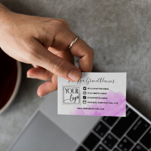 Cartão De Visita Foto do logotipo de mídia social com aquarela púrp