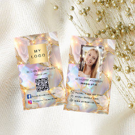 Cartão De Visita Foto do logotipo do Agate opal Beige Qr code socia