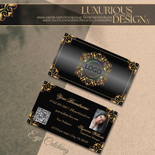 Cartão De Visita Foto do logotipo do Decor Dourado Preto Shimmery e