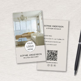 Cartão De Visita Foto do logotipo Interior Designer QR Social Media