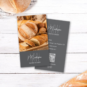Cartão De Visita Foto do logotipo Monograma da Bakery Cinza QR
