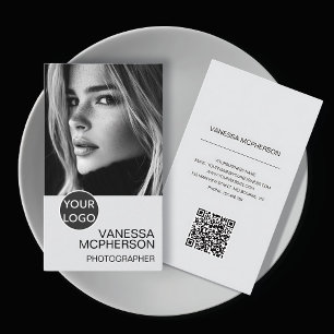 Cartão De Visita Foto do logotipo preto e branco QR