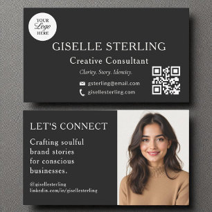 Cartão De Visita Foto do logotipo profissional de código QR branco 