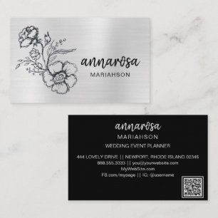 Cartão De Visita *~* FOTO DO LOGOTIPO QR DA Prata Floral Elegante