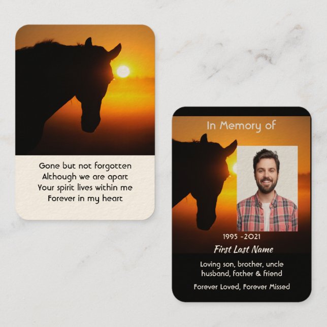 Cartão De Visita Foto do Memorial Prayer Horse Silhouette (Frente/Verso)