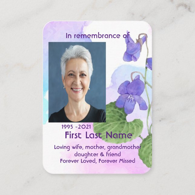 Cartão De Visita Foto do Memorial Wilt Violet Garden Flower (Verso)