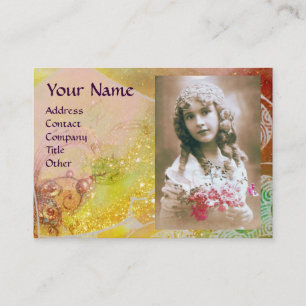 Cartão De Visita FOTO DO MONOGRAMA DAS ONDAS MODELO amarelo-rosa