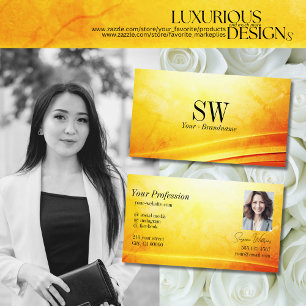 Cartão De Visita Foto do Monograma de Decor Curvo Laranja Amarelo M