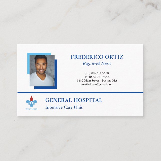 Cartão De Visita Foto do perfil azul branco do seu hospital de logo (Frente)