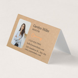 Cartão De Visita Foto do Realtor Personalizado e Dourado Kraft de C