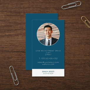 Cartão De Visita Foto do título azul moderno, com estrutura
