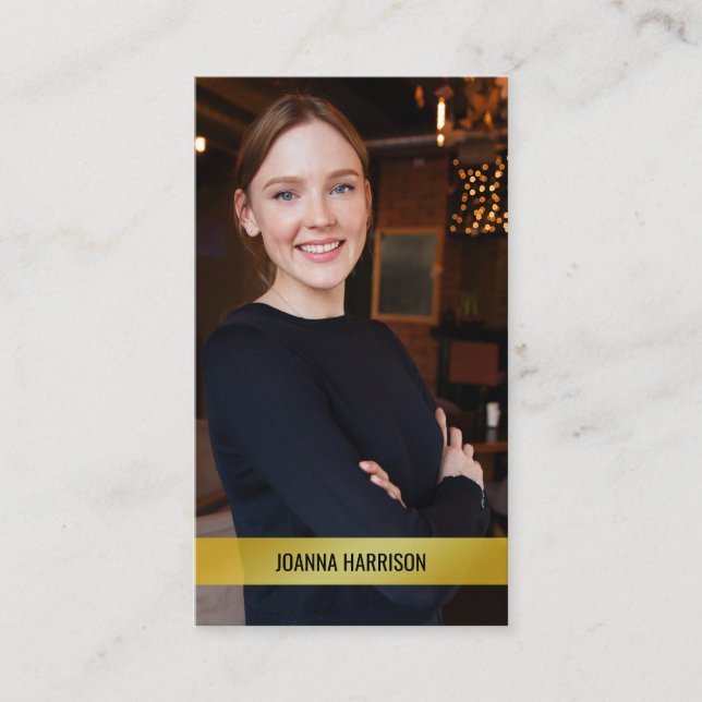 Cartão De Visita Foto Dourada de Banda Elegante e Elegante minimali (Frente)