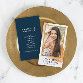 Cartão De Visita Foto Dourada de Captura de Cabeçalho Faux Orange C