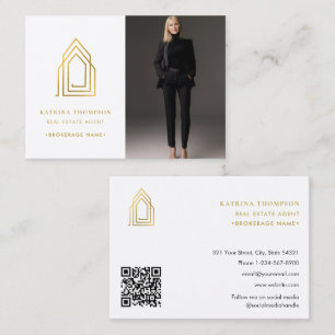 Cartão De Visita Foto Dourada do logotipo do Agente Imobiliário Mod