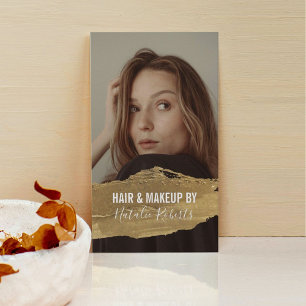 Cartão De Visita Foto Dourada do Salão de Bela Moderna Foto do Lip