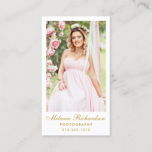 Cartão De Visita Foto Dourado do roteiro do fotógrafo moderno (Frente)