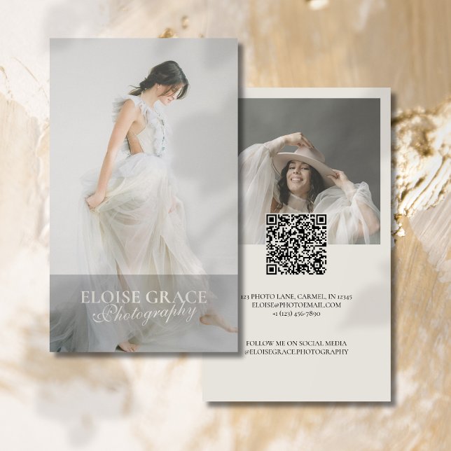 Cartão De Visita Foto Editorial Qr Code Fotografia Profissional (Elegant and professional agent business card that makes a great first impression!)