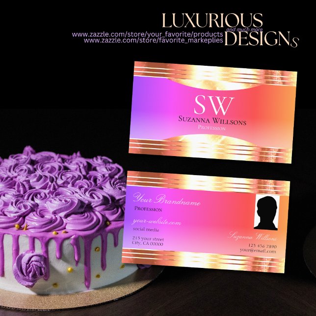 Cartão De Visita Foto elegante de monograma de borda Dourada de Ros (Criador carregado)