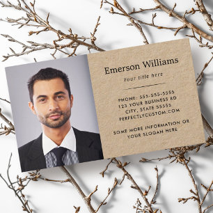 Cartão De Visita Foto elegante e logotipo personalizado Papel Kraft