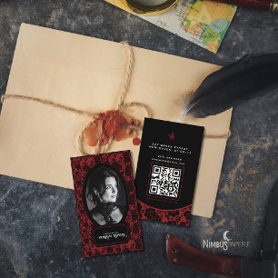 Cartão De Visita Foto em Renda Preta e Vermelha Gótica Vitoriana Ma