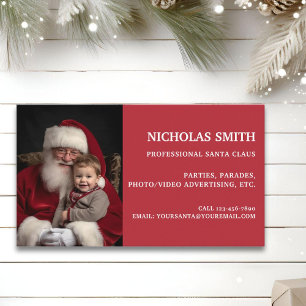 Cartão De Visita Foto Festivo Red Professional Santa Claus