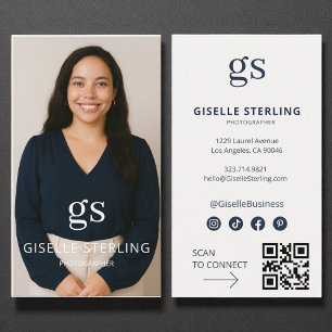 Cartão De Visita Foto fotógrafa Mídia social Código QR Moderno