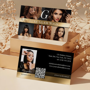 Cartão De Visita Foto Glam Peruca Profissional Monograma Preto Dour