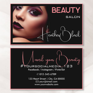 Cartão De Visita Foto Imagem Modelo Preto Peach Thin Border Frame