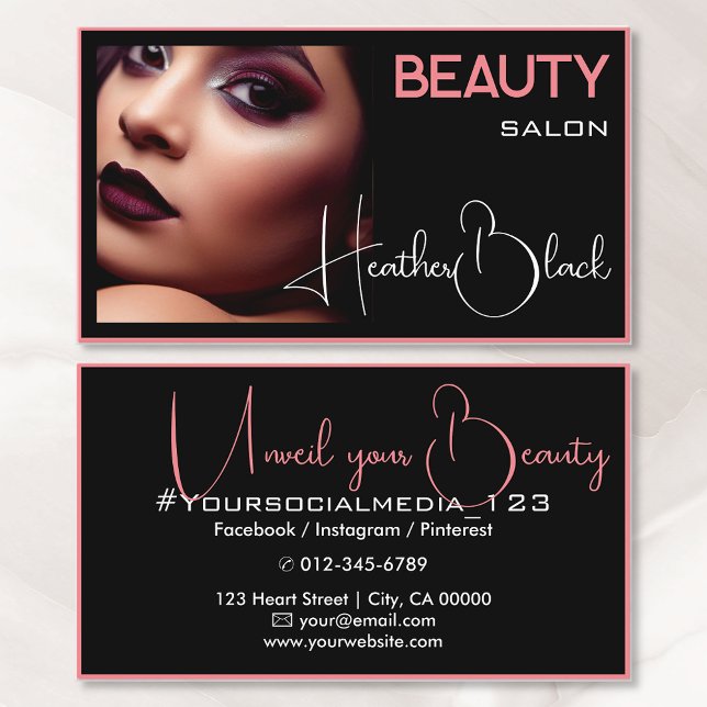 Cartão De Visita Foto Imagem Modelo Preto Peach Thin Border Frame (Criador carregado)