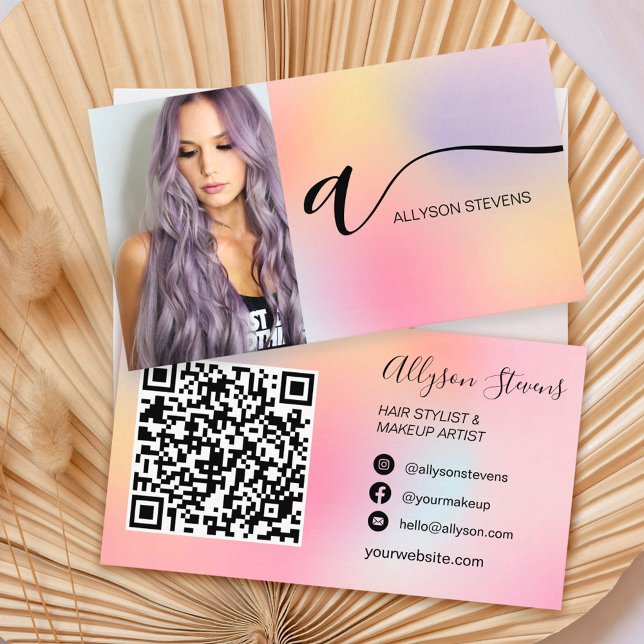Cartão De Visita Foto inicial de maquiagem do cabelo pastel ombre (Criador carregado)