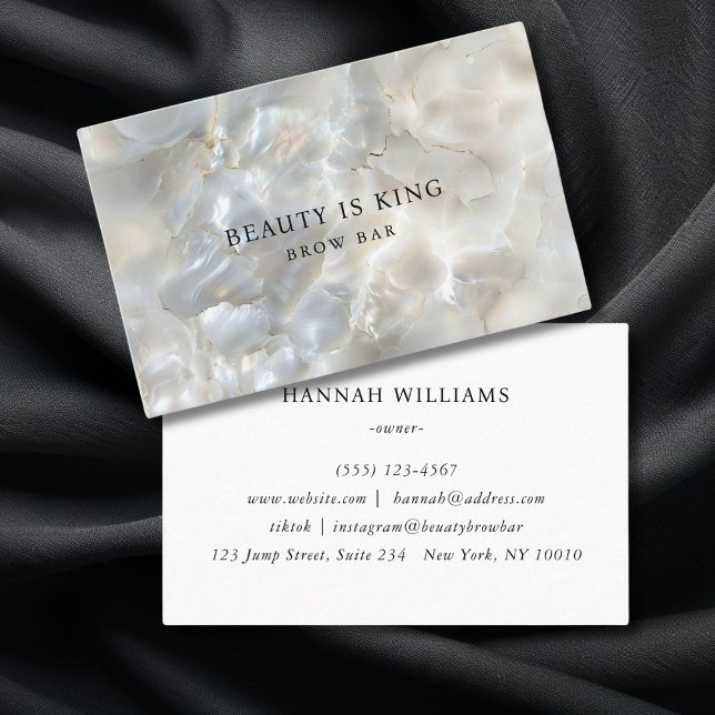 Cartão De Visita Foto, Marble, White-Silver, Salão (Photo, Marble, White-Silver, Salon Business Card)