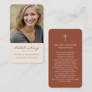 Cartão De Visita Foto Memorial Cream Terracotta Prayer Card
