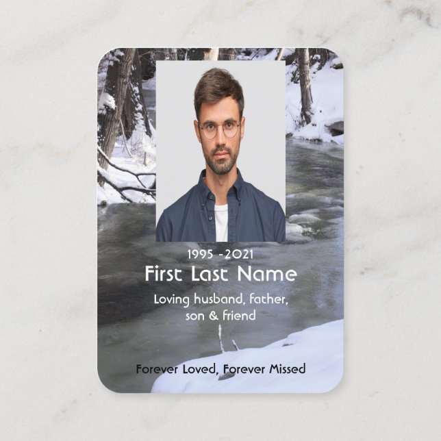 Cartão De Visita Foto Memorial Oração de Inverno Neve Grelha (Verso)