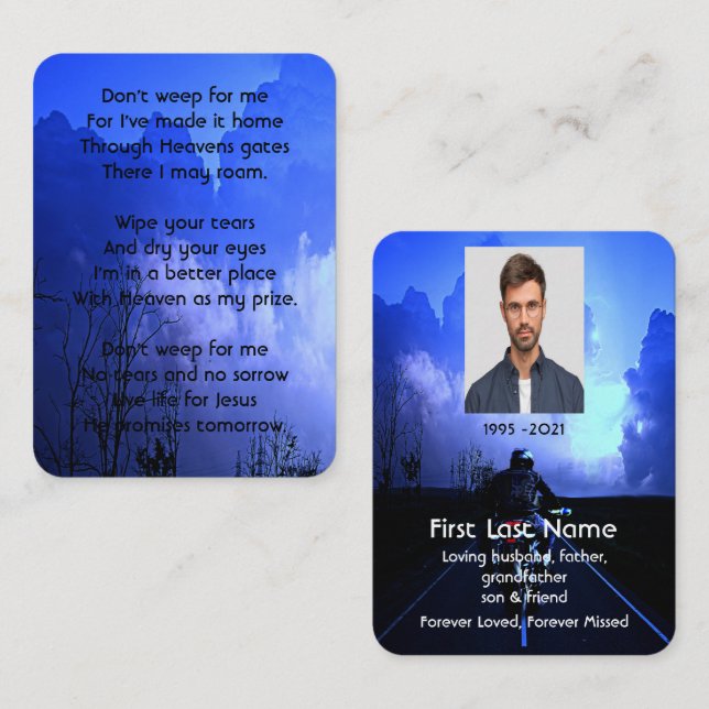 Cartão De Visita Foto Memorial Prayer Motorcycle Biker Christian (Frente/Verso)